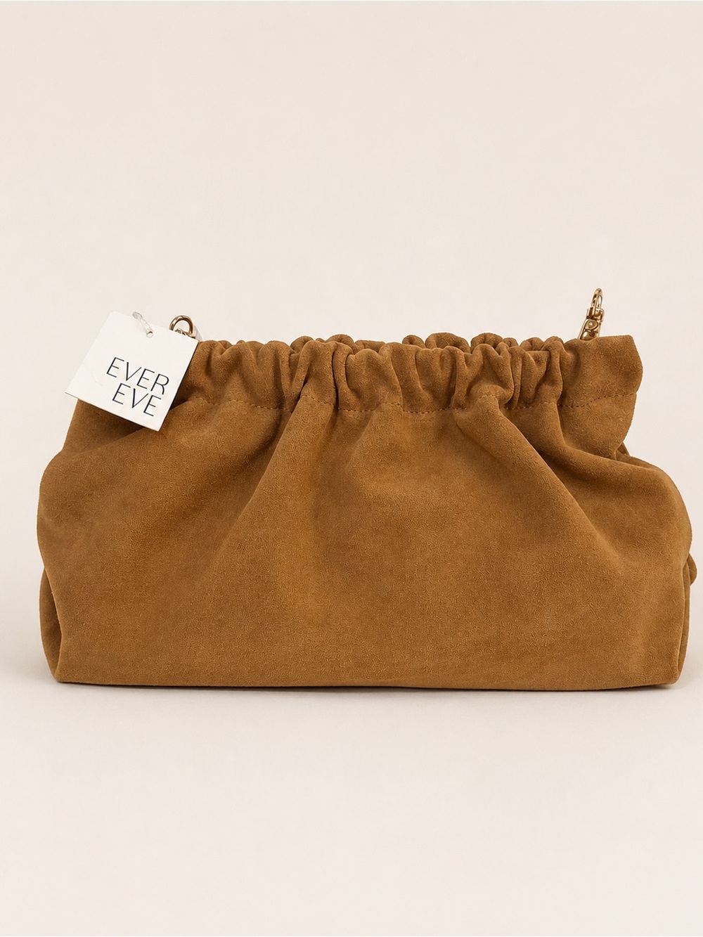 Evereve Suede Ruched Drawstring Clutch in Cognac